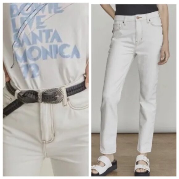 Elizabeth & James Denim - Elizabeth & James High Rise Vintage Straight Jeans in Cream White , Size 14/32